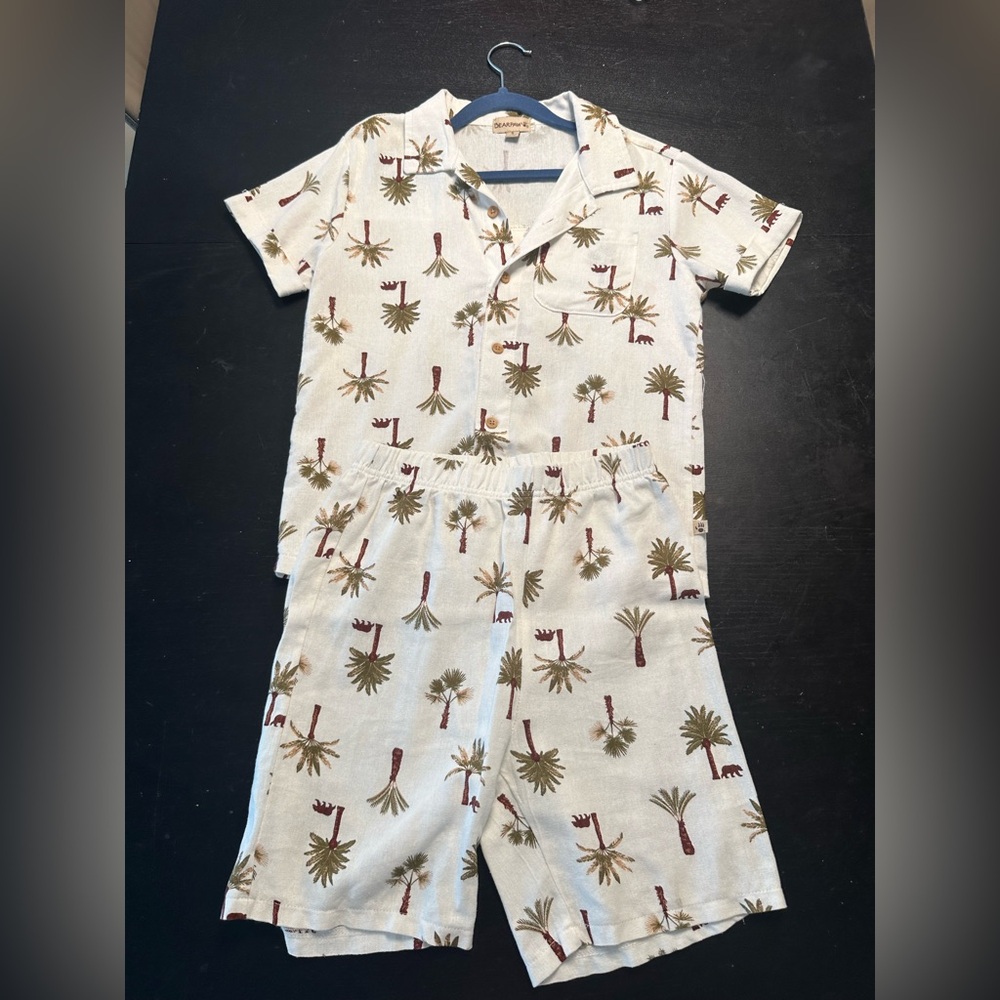 Beige Linen Blend Top and shorts. For kid 6-8 years old. worn once, like new